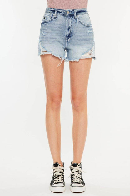 Kancan Distressed High Waist Denim Shorts with Pockets - Selvanelle