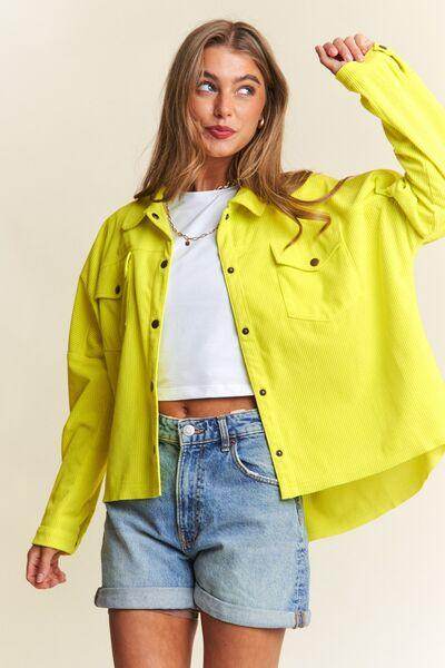 J.NNA Snap Down Long Sleeve High Low Shacket for Women - Selvanelle