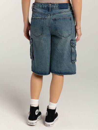 Mid-Rise Waist Denim Shorts with Pockets for Women - Selvanelle