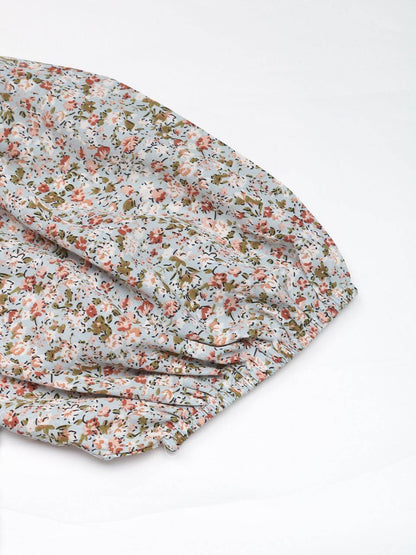 Perfee Ditsy Floral Smocked Square Neck Puff Sleeve Jumpsuit - Selvanelle