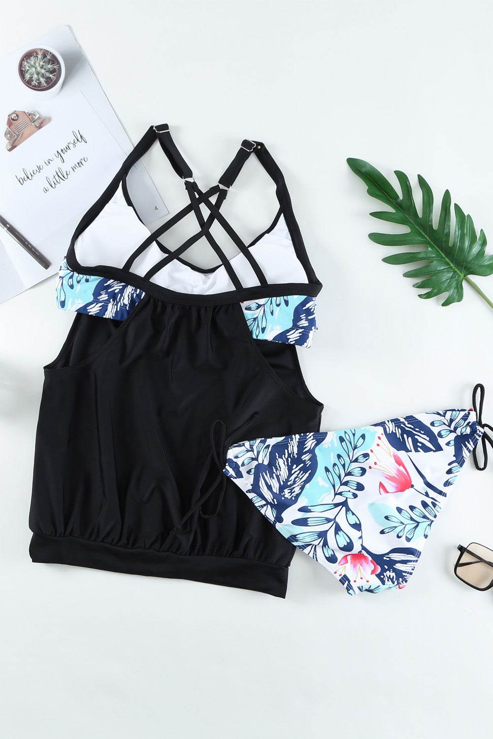 Full Size Crisscross Scoop Neck Tankini Set - Selvanelle