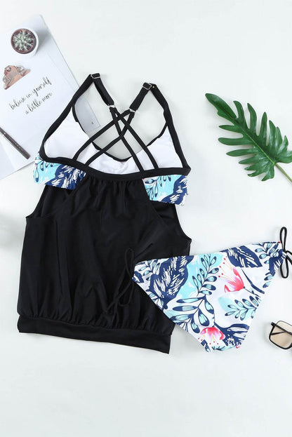 Full Size Crisscross Scoop Neck Tankini Set - Selvanelle