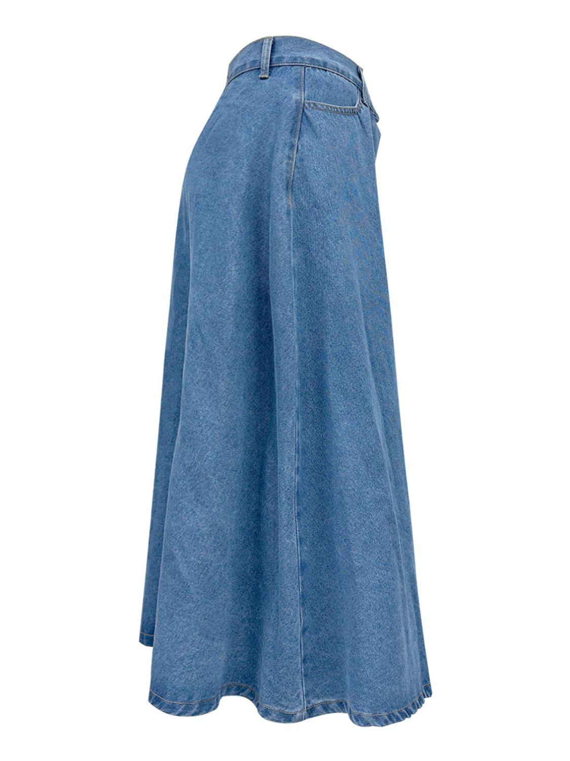 Buttoned Midi Denim Skirt with Pockets for Stylish Comfort