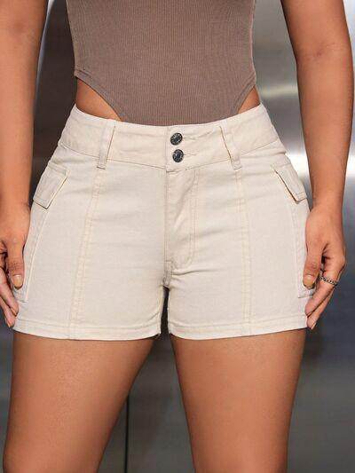 Mid-Rise Waist Denim Shorts with Pockets for Women - Selvanelle