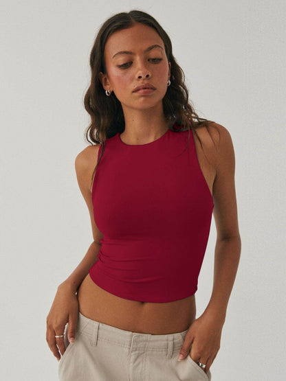 Round Neck Cropped Tank for Women in Soft Stretch Fabric - Selvanelle