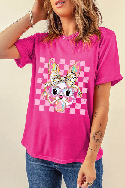 Rabbit Graphic Round Neck Short Sleeve T-Shirt - Selvanelle