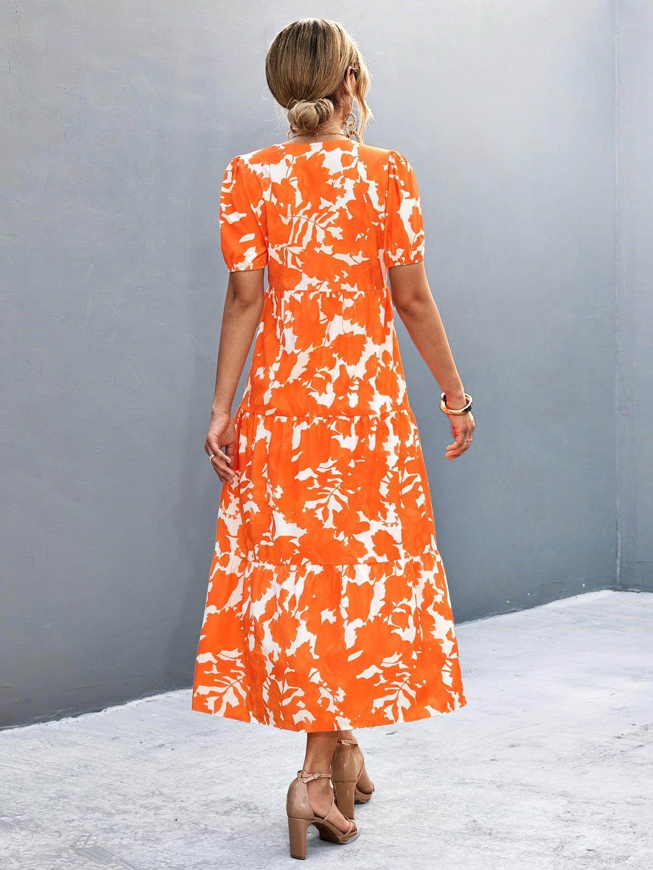 V-Neck Short Sleeve High Slit Midi Dress for Chic Style - Selvanelle