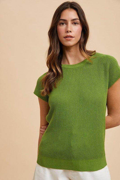 Annie Wear Round Neck Short Sleeve Sweater for Women - Selvanelle