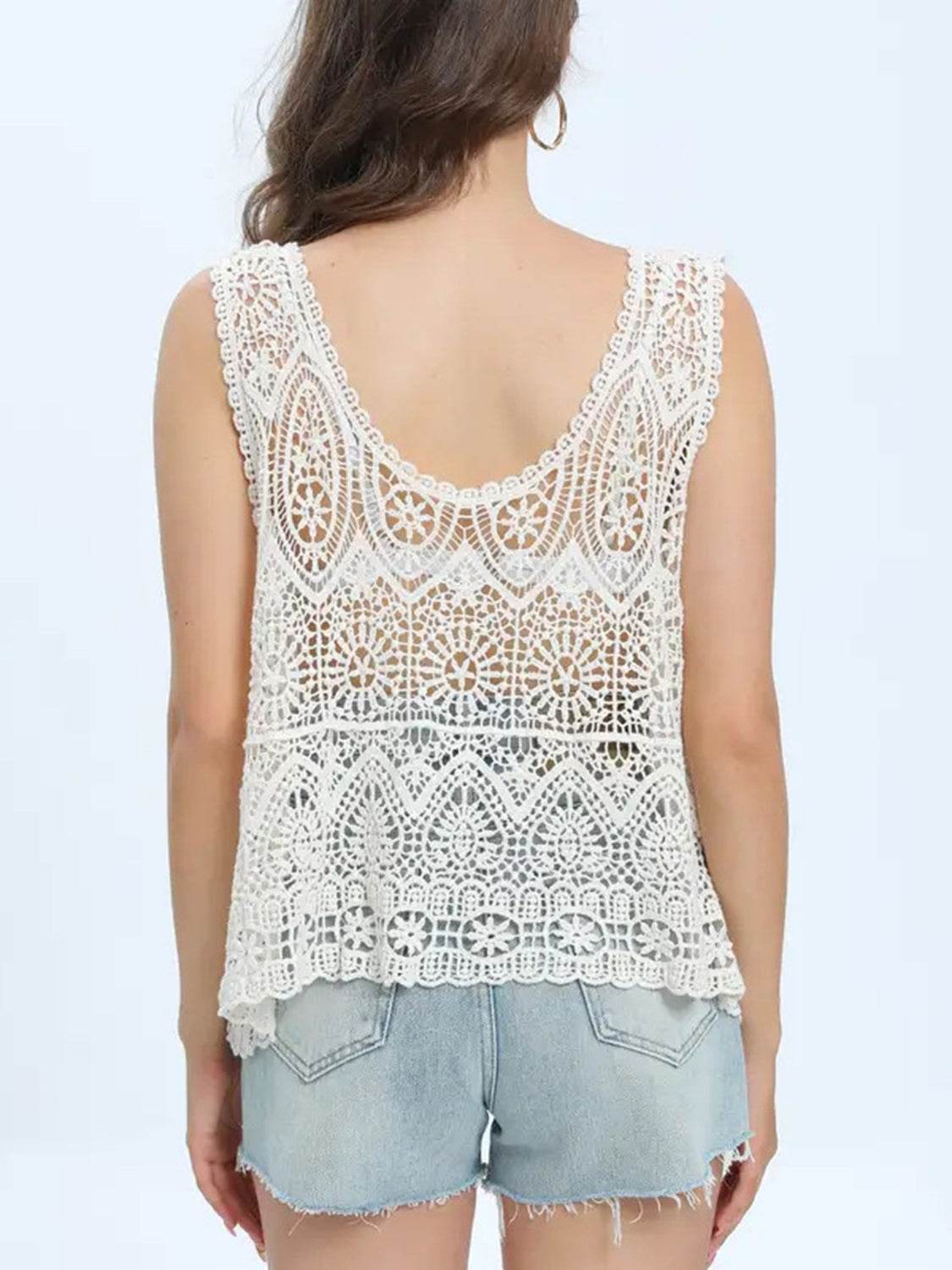 Cutout Round Neck Sleeveless Cover Up - Selvanelle