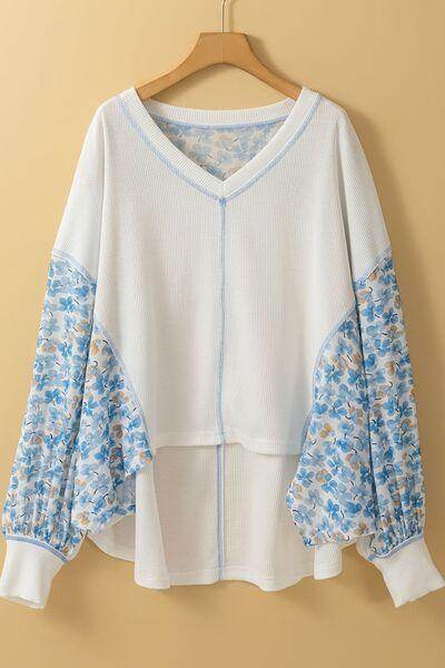 High-Low V-Neck Long Sleeve Blouse for Women Stylish Wear - Selvanelle