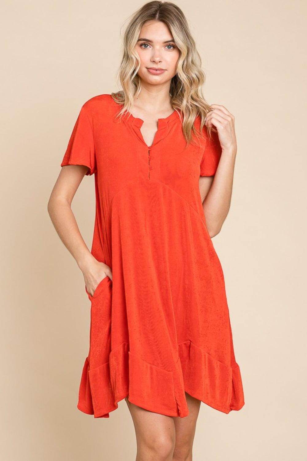 Culture Code Full Size Short Sleeve Ruffled Hem Dress - Selvanelle
