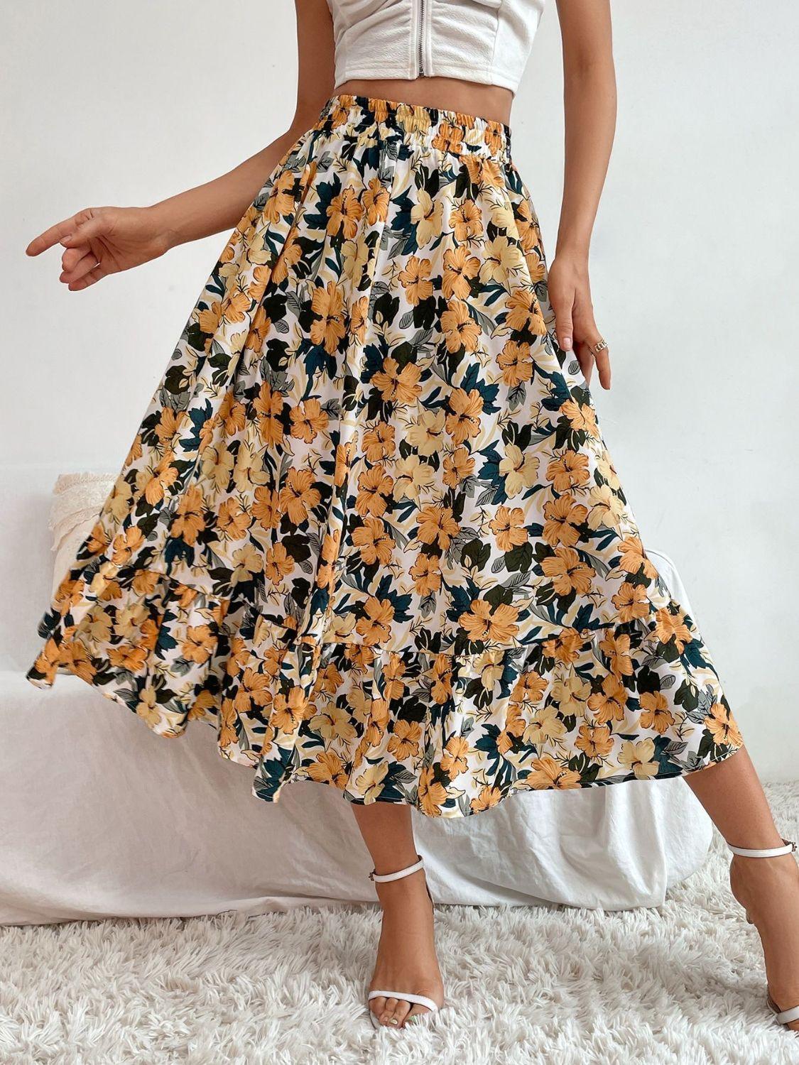 Stylish Printed Elastic Waist Midi Skirt for Everyday Wear