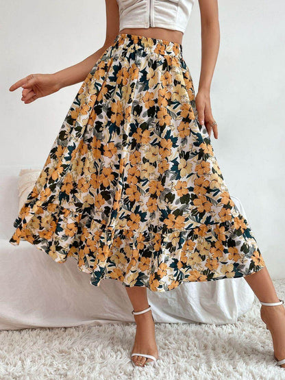 Stylish Printed Elastic Waist Midi Skirt for Everyday Wear - Selvanelle