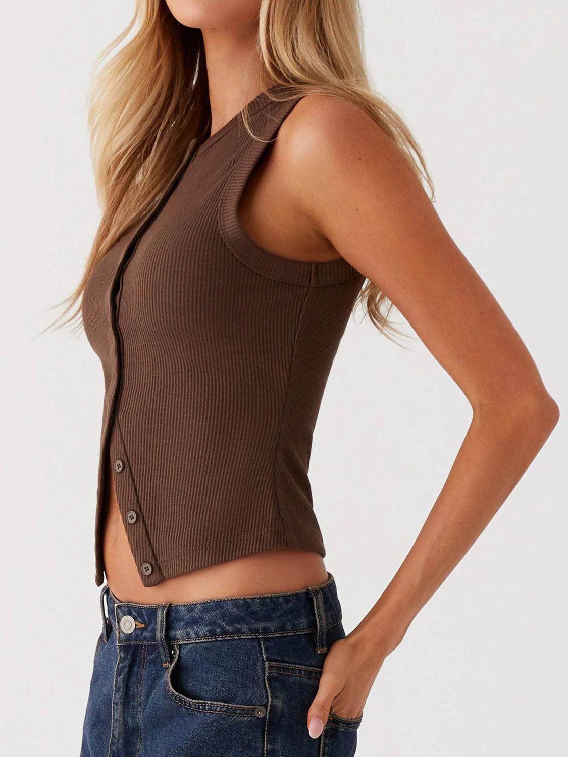 Lovelet Button Up Round Neck Tank for Stylish Comfort - Selvanelle