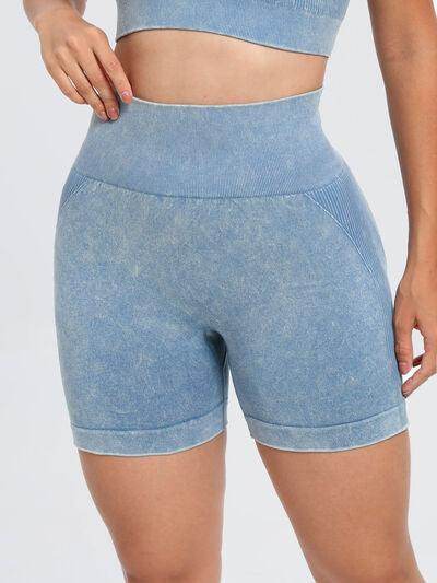 Washed High Waist Active Shorts for Ultimate Comfort - Selvanelle