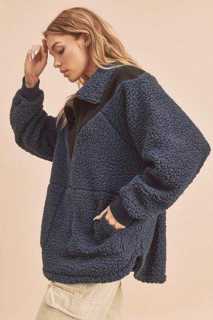 Aemi+Co Two Tone Half Zip Fleece Sweatshirt for Comfort - Selvanelle