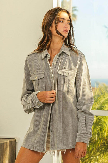 BiBi Button Up Corduroy Shacket for Stylish Layering - Selvanelle