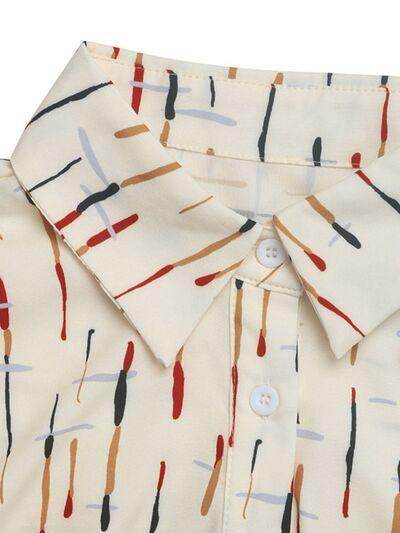 Perfee Printed Collared Neck Short Sleeve Shirt for Women - Selvanelle