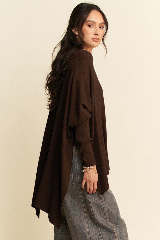 Davi & Dani High-Low Side Slit Batwing Sleeve Top for Women