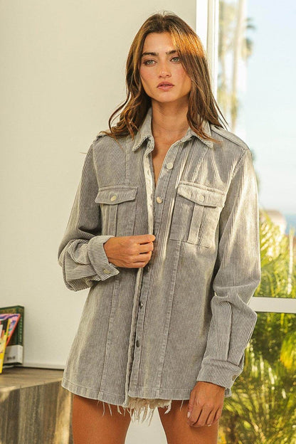 BiBi Button Up Corduroy Shacket for Stylish Layering - Selvanelle