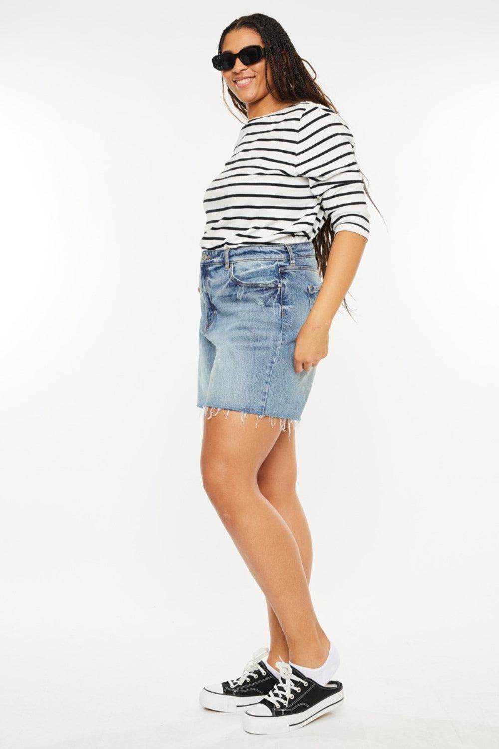 Kancan Full Size Raw Hem High Waist Denim Shorts for Women - Selvanelle