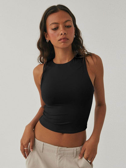 Round Neck Cropped Tank for Women in Soft Stretch Fabric - Selvanelle