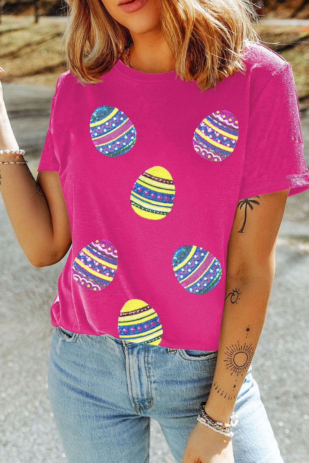 Sequin Easter Egg Short Sleeve T-Shirt - Selvanelle