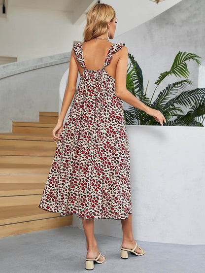 Printed Ruffled Sleeveless Midi Dress for Chic Style - Selvanelle