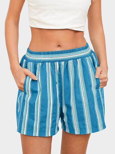 Striped Elastic Waist Shorts with Pockets for Comfort - Selvanelle