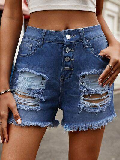 Distressed Raw Hem Denim Shorts for Women Casual Style - Selvanelle