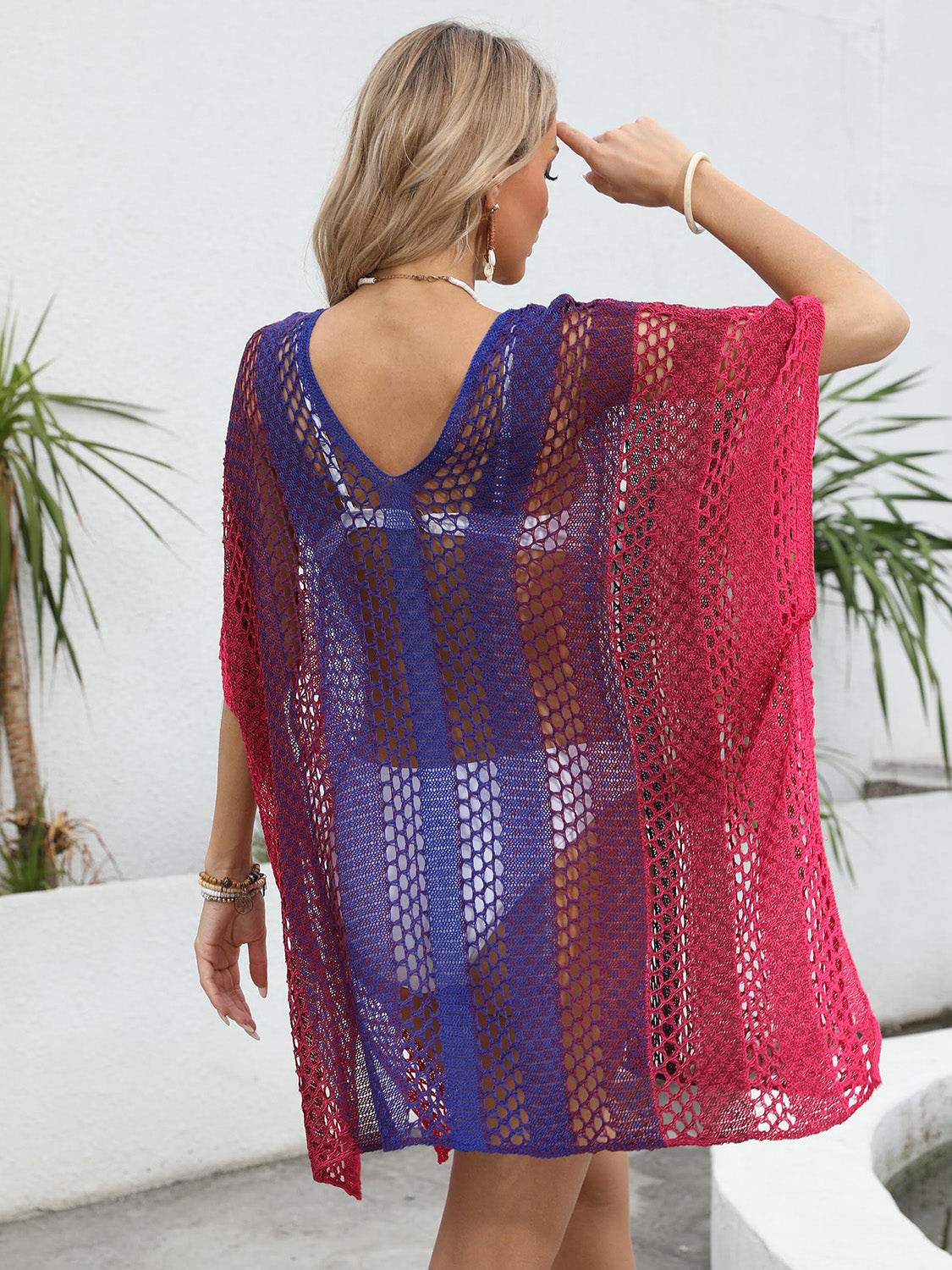 Openwork Contrast V-Neck Cover-Up - Selvanelle