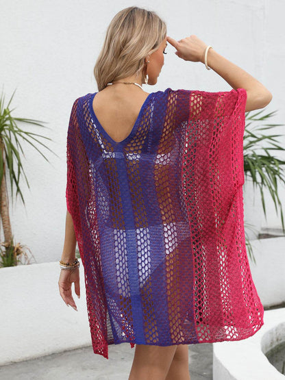 Openwork Contrast V-Neck Cover-Up - Selvanelle