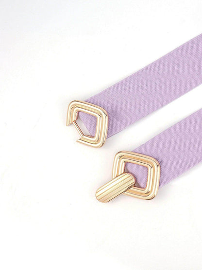 Geometric Buckle Elastic Wide Belt for Stylish Comfort - Selvanelle