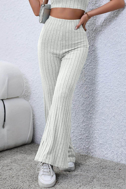 Basic Bae Full Size Ribbed High Waist Flare Pants for Women - Selvanelle