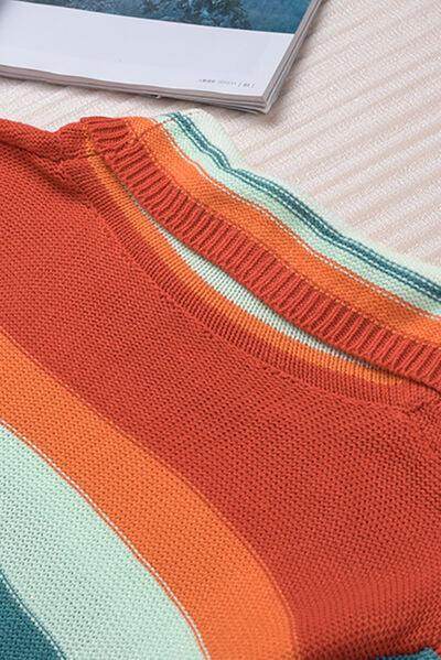 Contrast Striped Turtleneck Dropped Shoulder Sweater for Women - Selvanelle