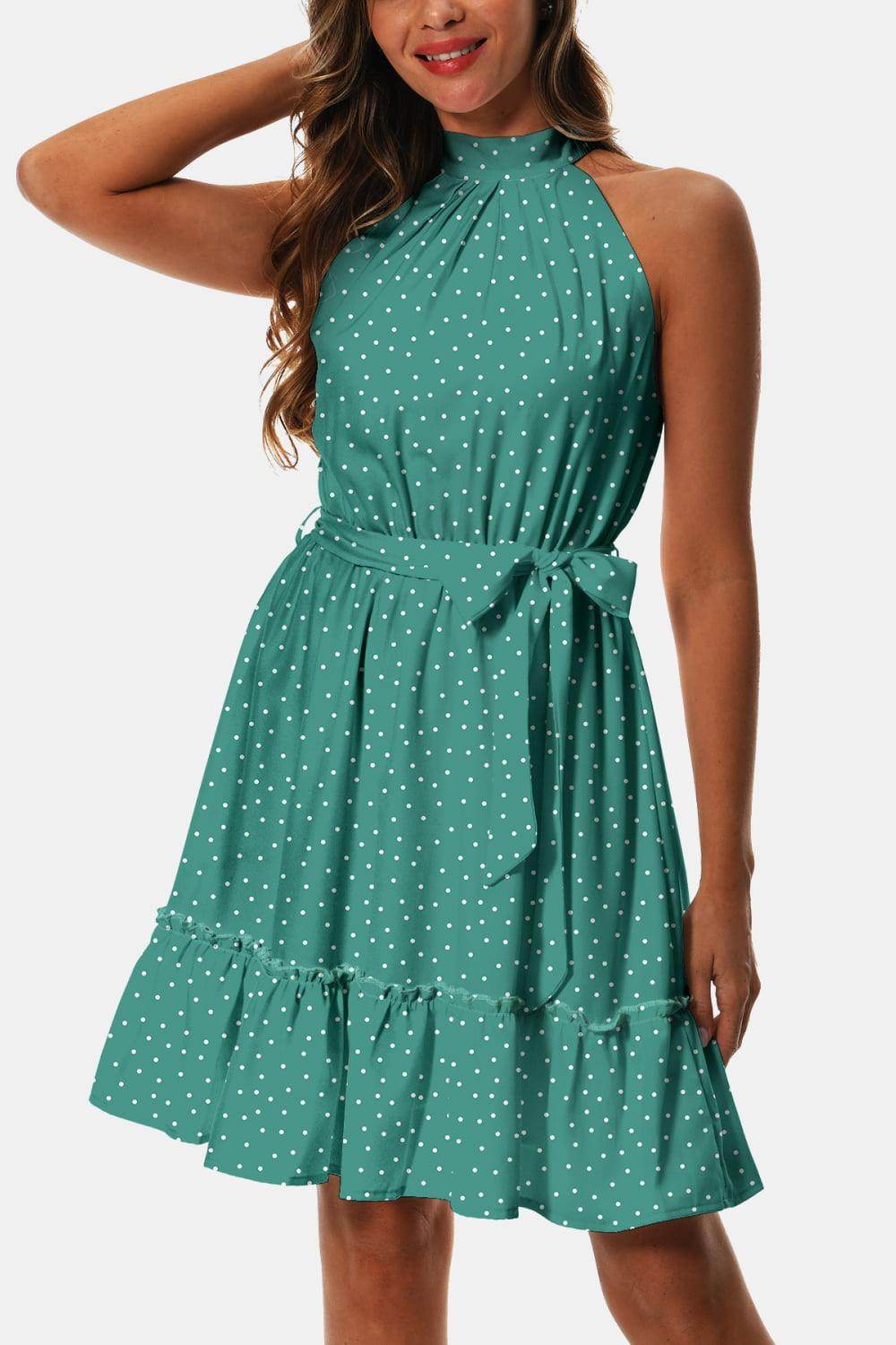 Printed Tie Waist Frill Trim Dress for Chic Summer Style - Selvanelle