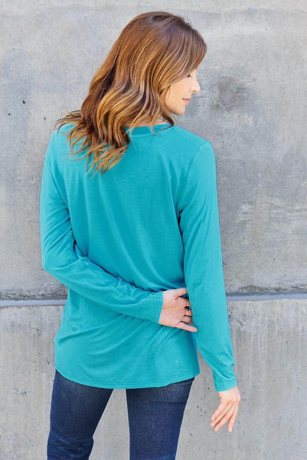 Basic Bae Full Size V-Neck Long Sleeve Top for Women - Selvanelle