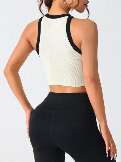 Contrast Trim Round Neck Active Tank for Women Fitness - Selvanelle