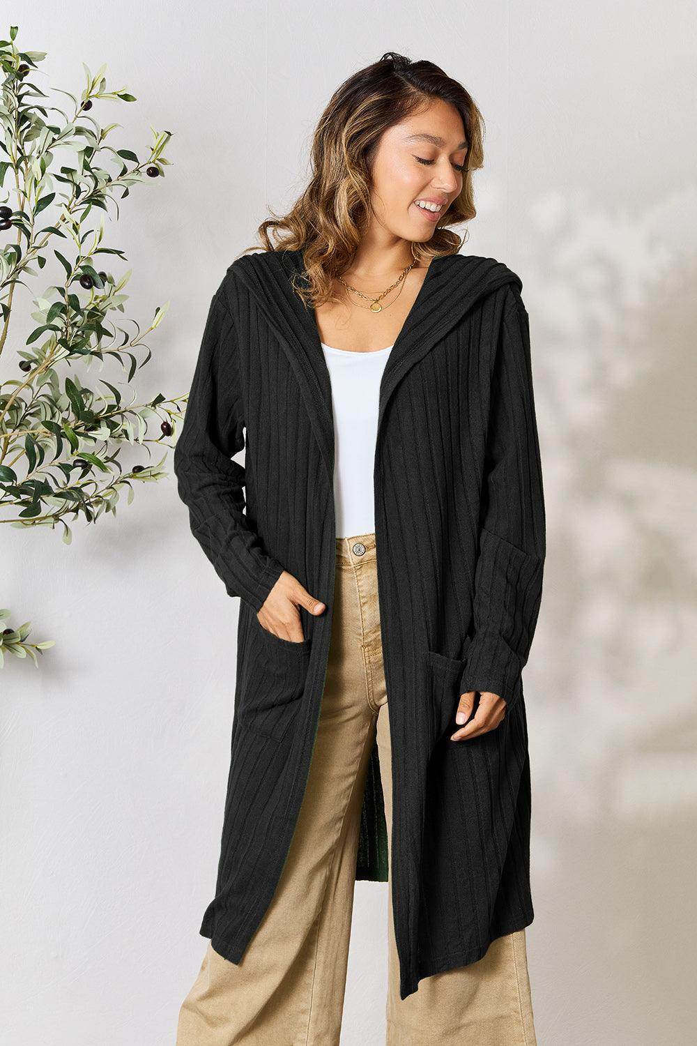 Basic Bae Full Size Hooded Sweater Cardigan for Women - Selvanelle