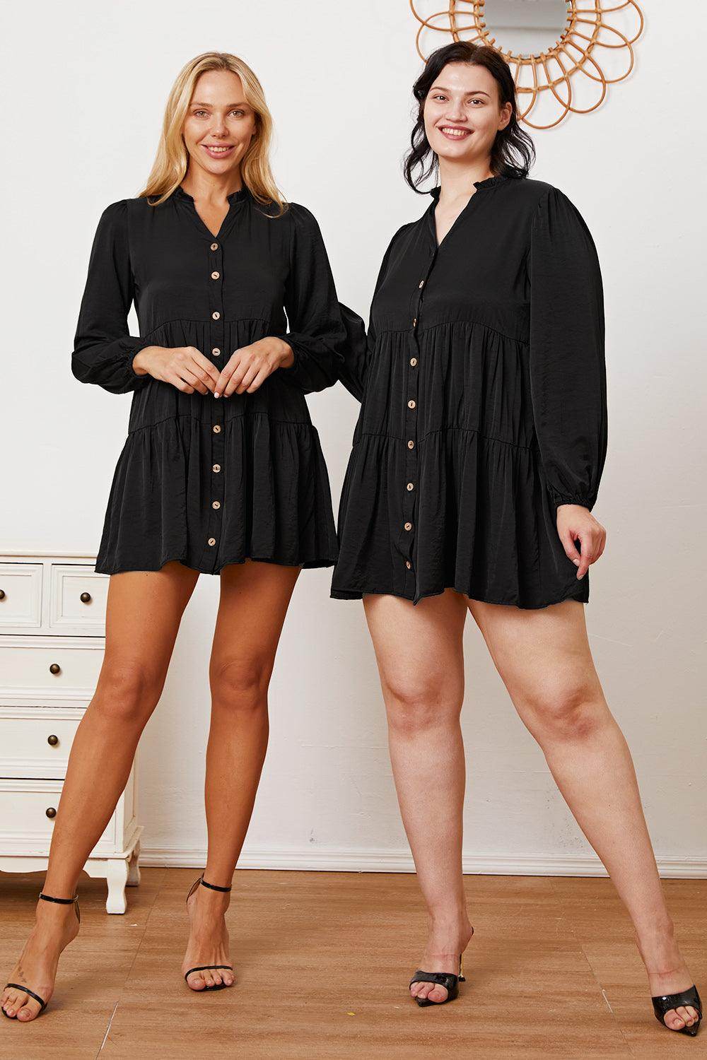 Ruffled Button Up Long Sleeve Tiered Shirt for Women - Selvanelle