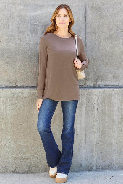 Basic Bae Full Size Round Neck Long Sleeve Top for Women - Selvanelle