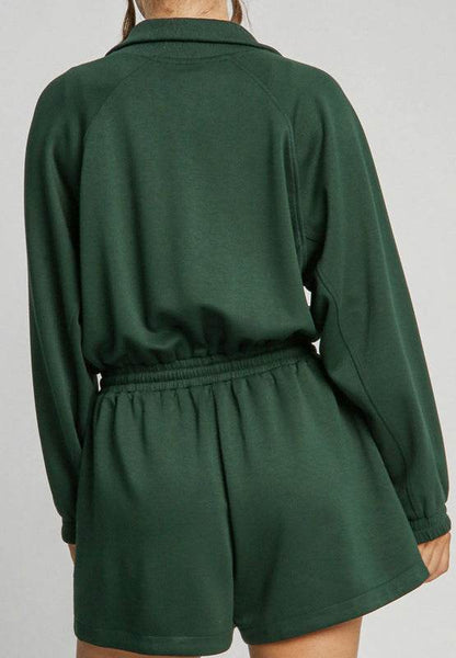 Drawstring Half Zip Long Sleeve Romper - Selvanelle