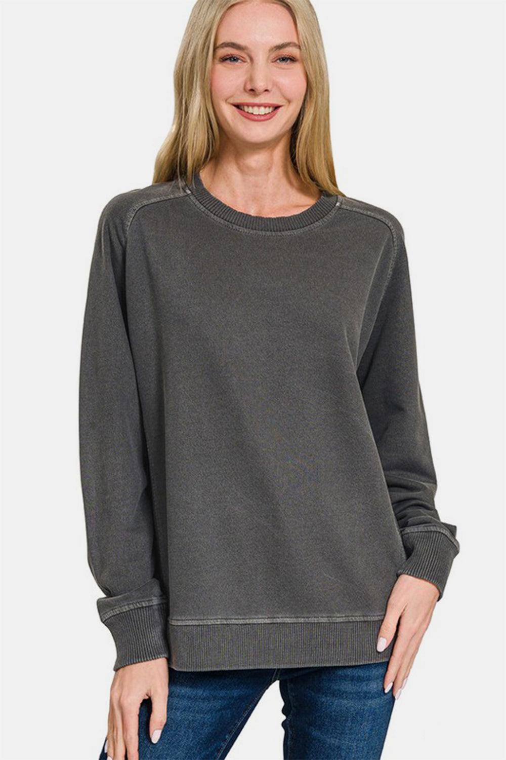 Zenana Full Size Pigment Dyed French Terry Sweatshirt for Comfort