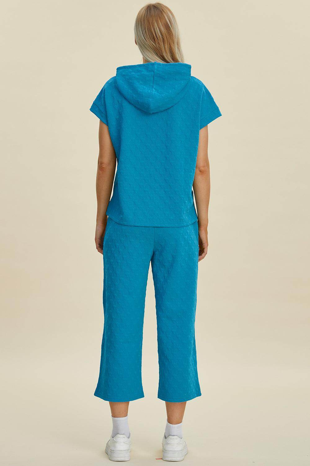 Double Take Full Size Texture Hoodie and Pants Set - Selvanelle