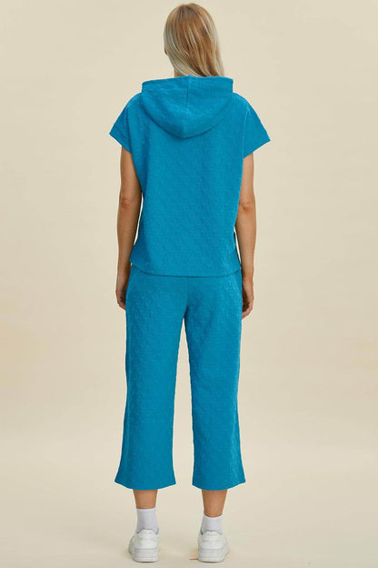 Double Take Full Size Texture Hoodie and Pants Set - Selvanelle