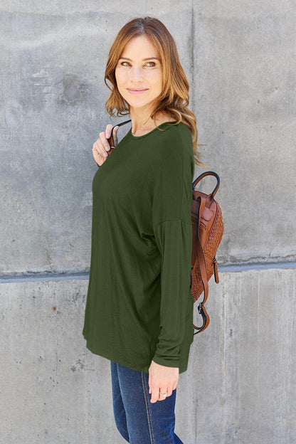 Basic Bae Full Size Round Neck Dropped Shoulder T-Shirt - Selvanelle