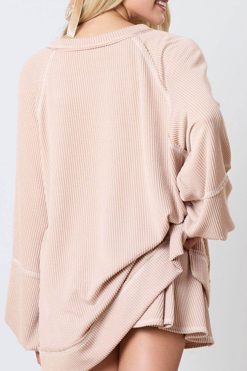Texture Round Neck Long Sleeve Top and Skirt Set for Women - Selvanelle