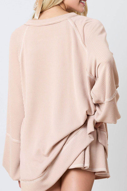 Texture Round Neck Long Sleeve Top and Skirt Set for Women - Selvanelle