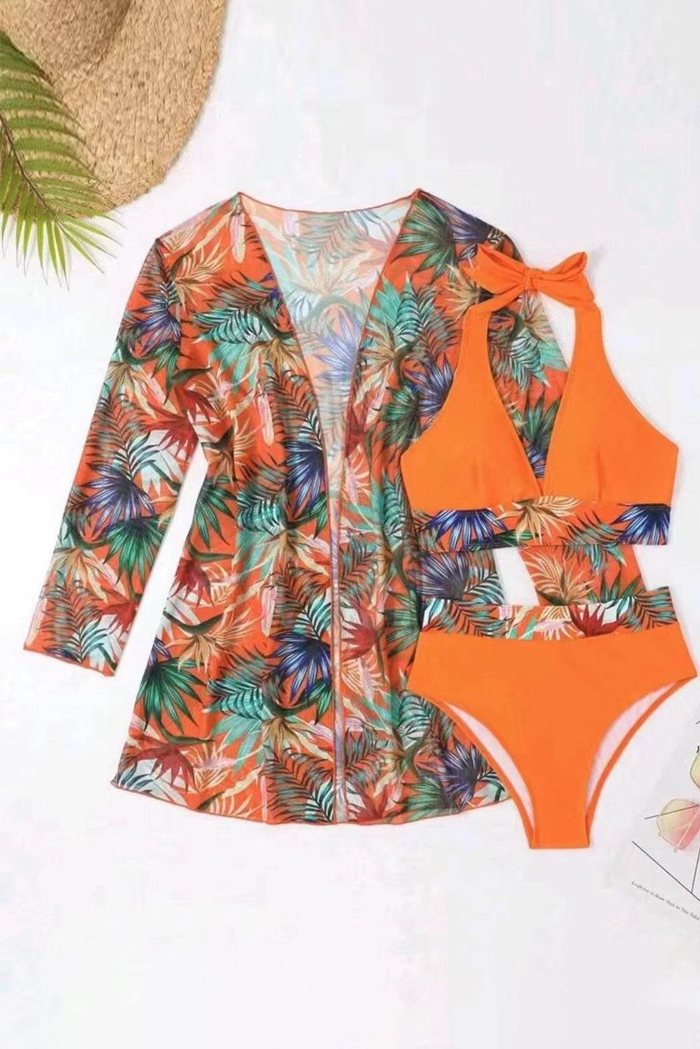 Printed Halter Neck Three-Piece Swim Set - Selvanelle