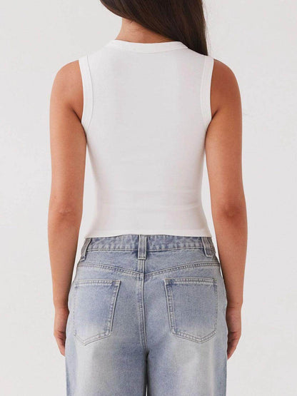 Lovelet Button Up Round Neck Tank for Stylish Comfort - Selvanelle